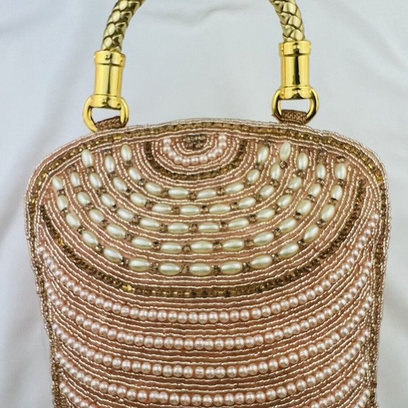 Women Lady Girl Wedding Party Embroidered Gold Handle Clutch Bag Purse - Picture 3 of 8